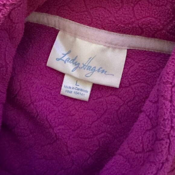 Lady Hagen Large Full Zip Quilted Purple Pink Ribbon Jacket Fleece - Picture 4 of 8